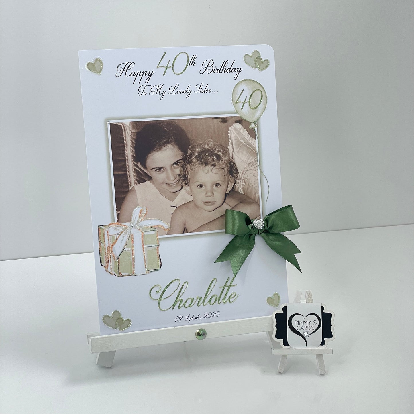 Sage Green Present & Balloon Theme Photo Card
