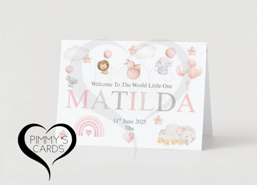 Personalised cards with baby names on new born cards