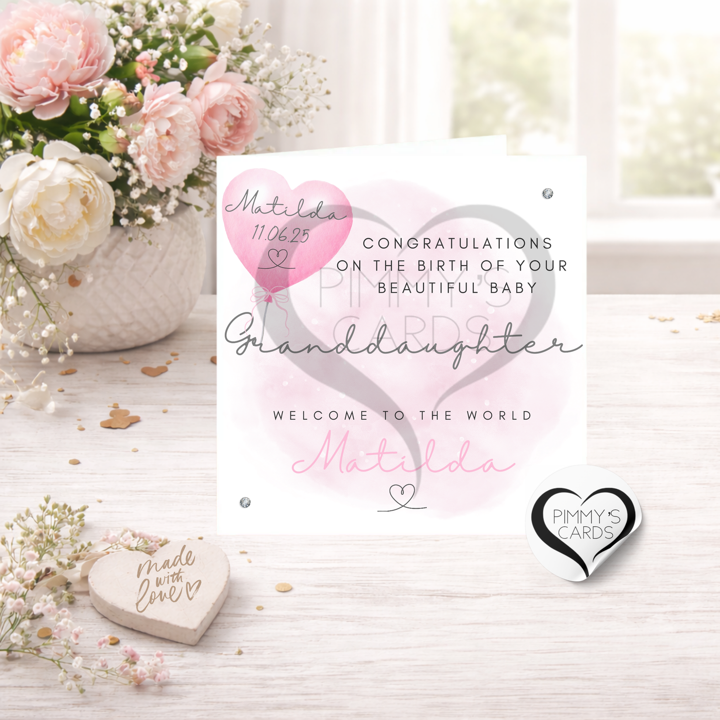 Congrats On The Birth Of Your Granddaughter-Pink Balloon Theme-Classic Card