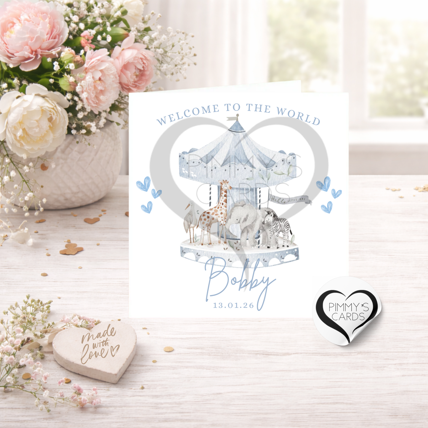 Personalised handmade greeting cards for new born baby, baby shower, children's birthday cards.
