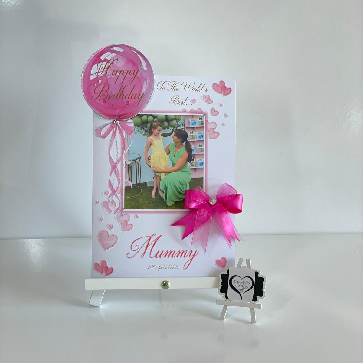 Fuchsia Pink Balloon Scattered Hearts Theme Photo 3D Pop Out Card