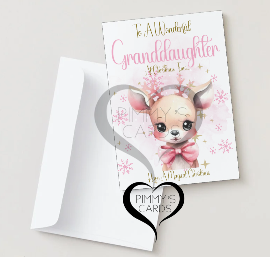 Personalised Christmas Cards. Pink Christmas theme for little girls