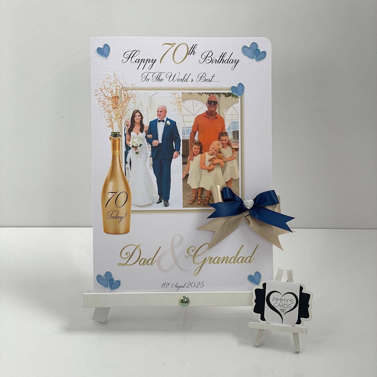 Navy Blue & Gold Champagne Spray Theme Photo Card