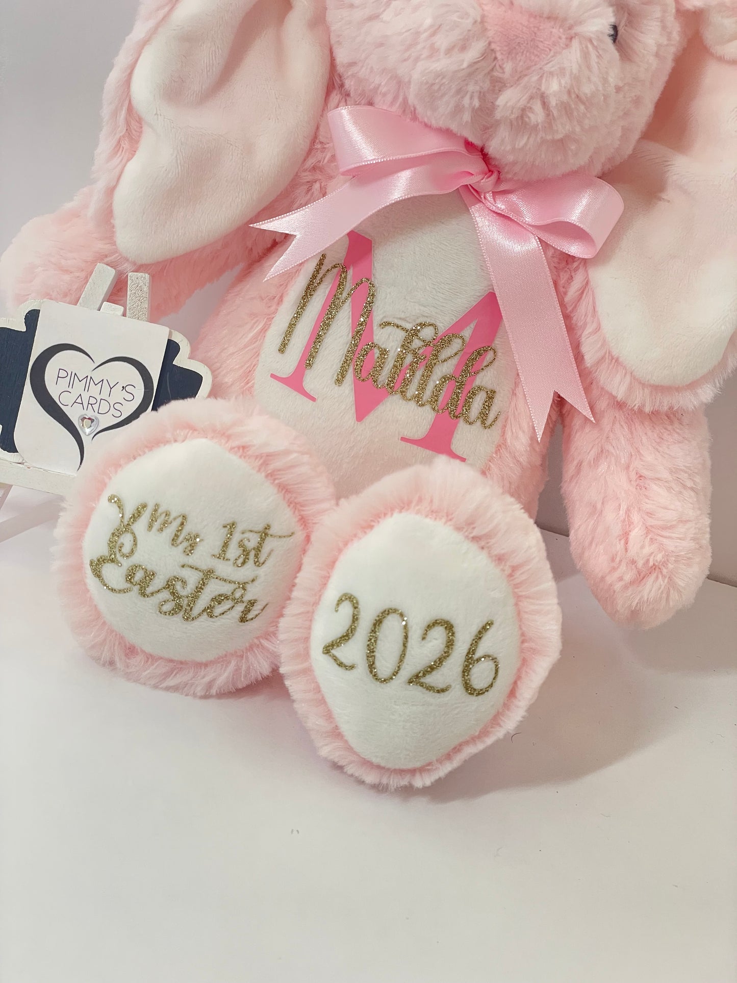 Baby Pink Easter Bunny With Gold Glitter Vinyl- Pimmy's Soft Cuddlers