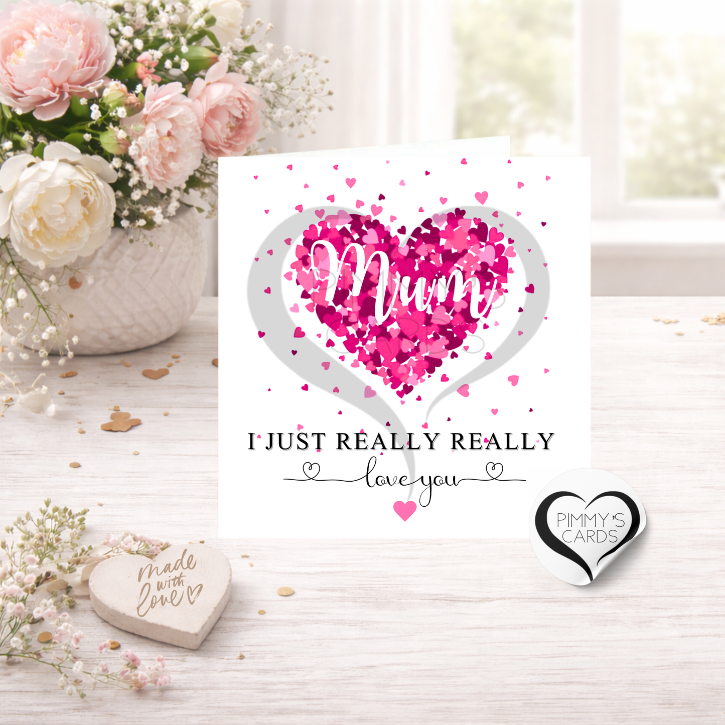 I Just Really Really Love You-Pink Scattered Heart- Classic Card