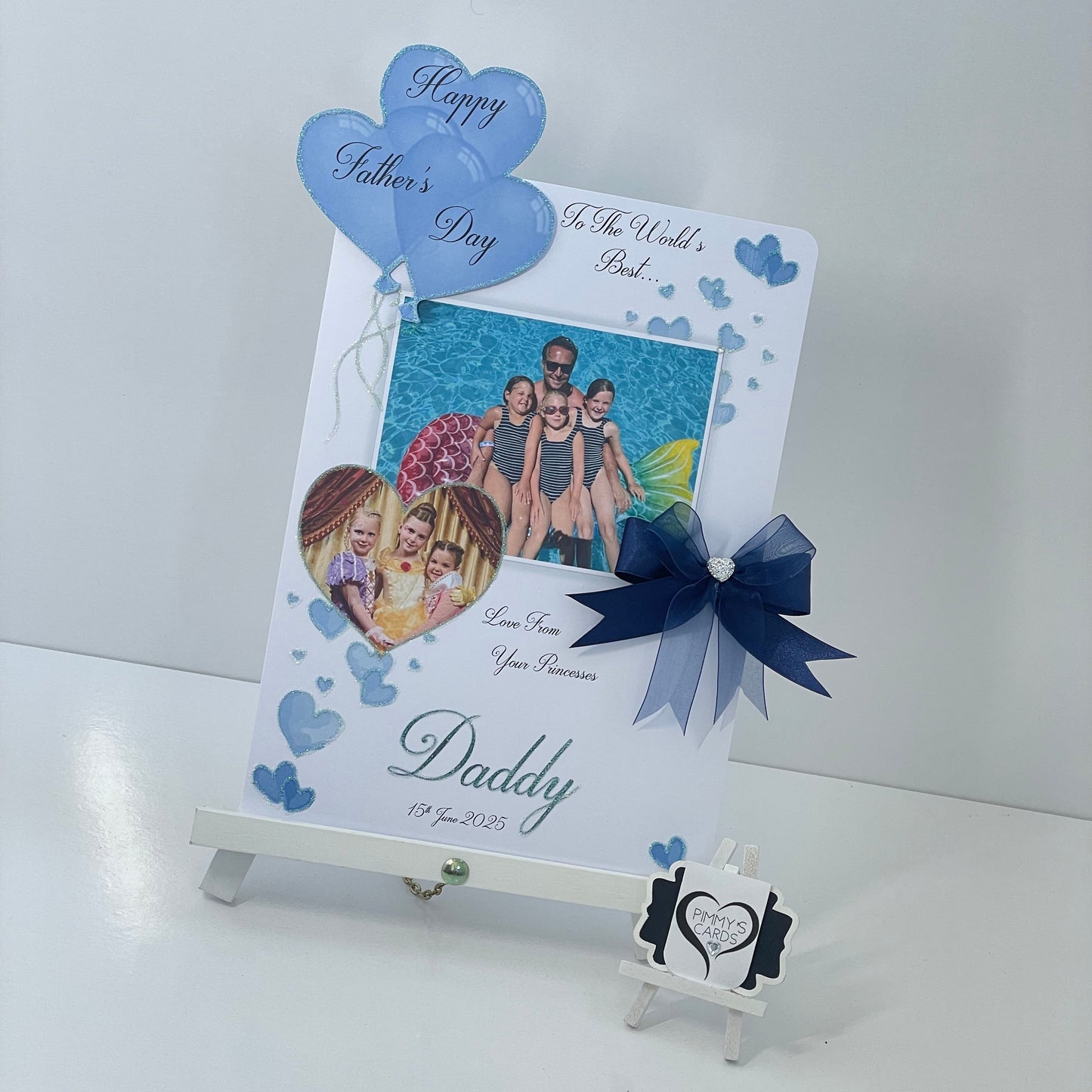 Navy Blue Heart Balloons Scattered Hearts Theme Photo 3D Pop Out Card- Father’s Day