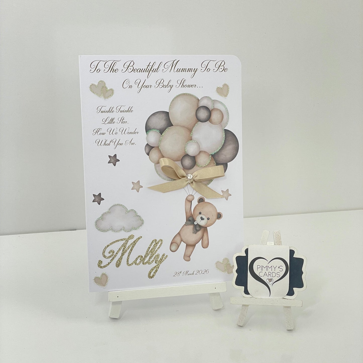 Neutral Balloon Teddy Clouds & Stars Theme Card