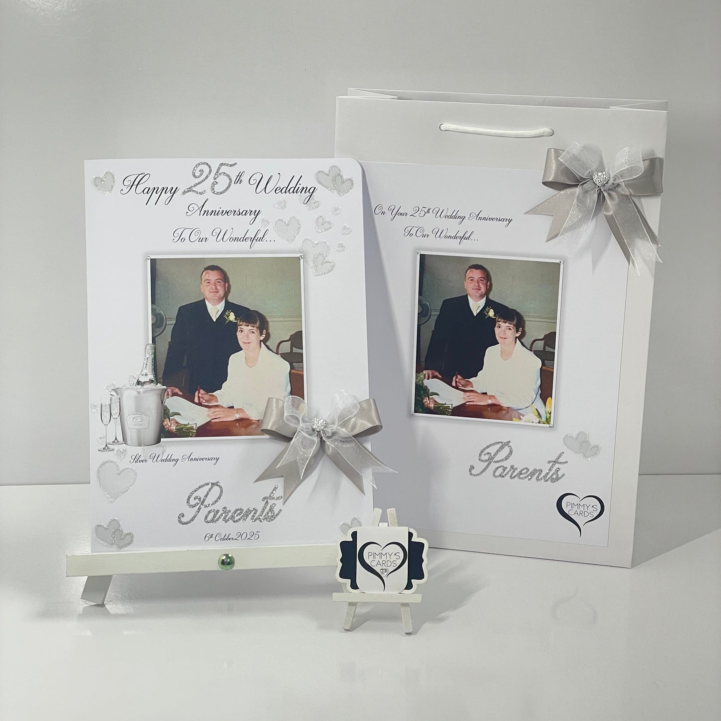 Silver Champagne Bucket Anniversary Photo Card