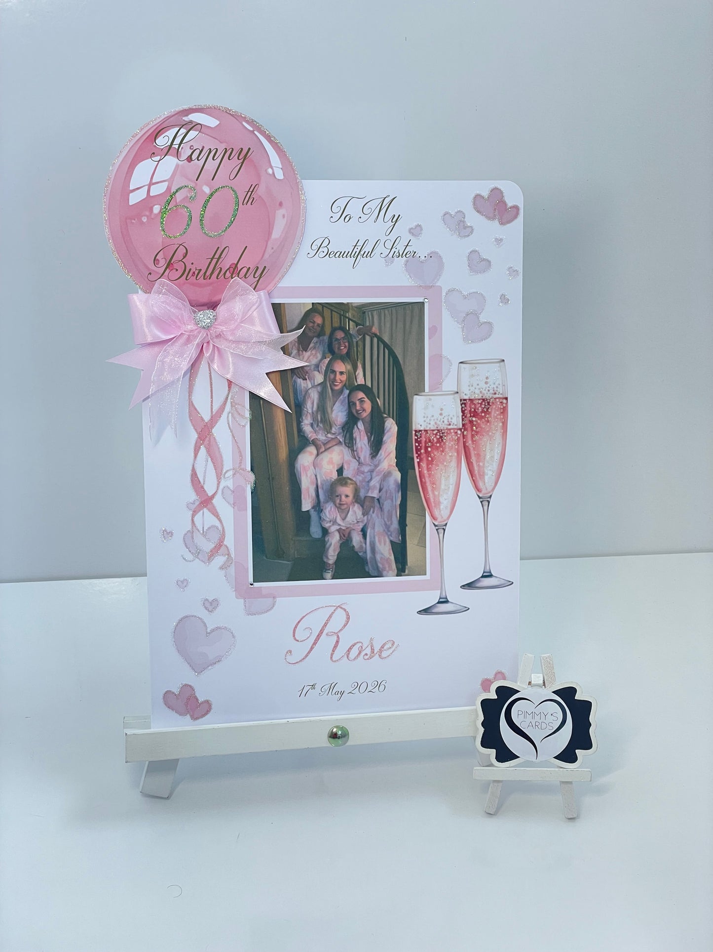 Pink Balloon & Champagne Glasses Theme Photo 3D Pop Out Card