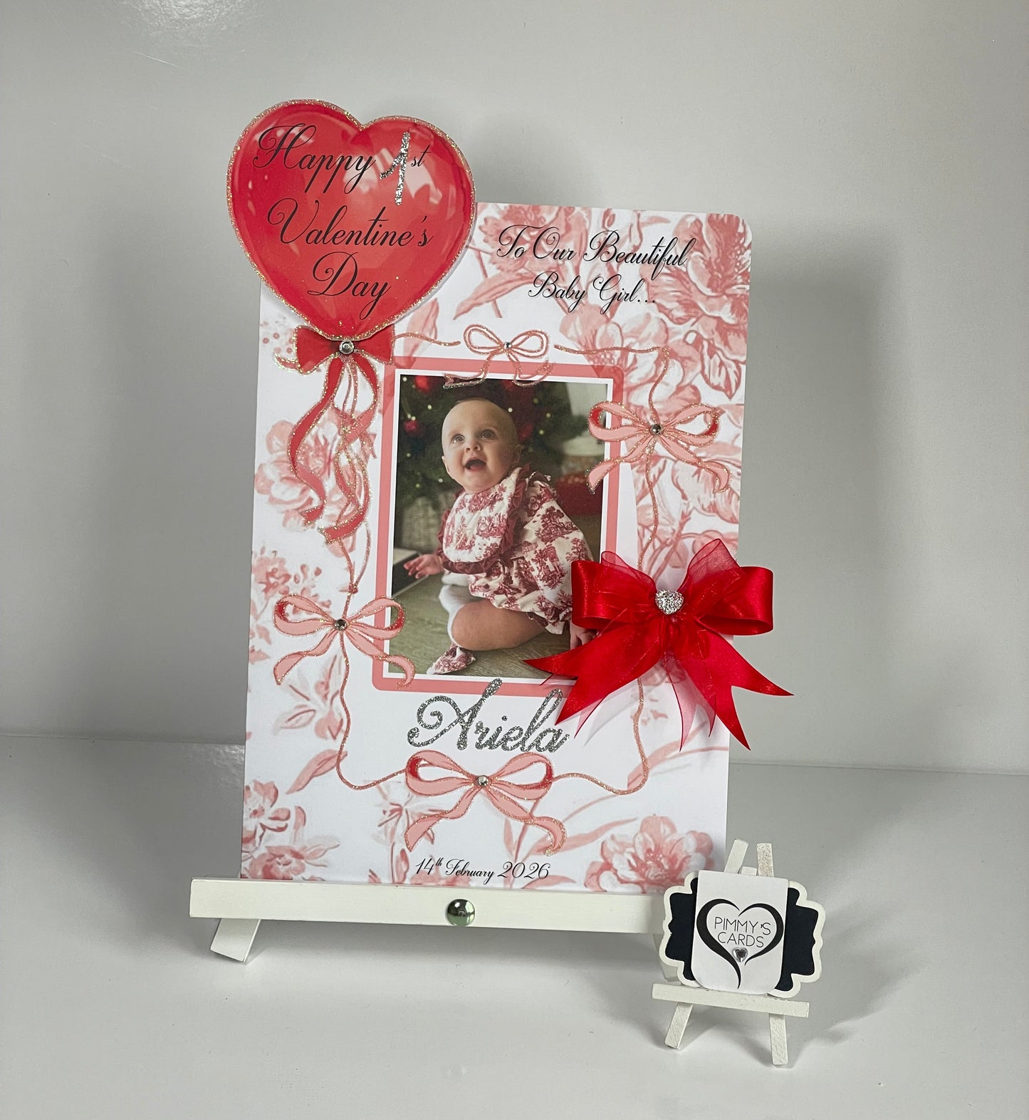 Red Valentine Bow Toile Theme Photo 3D Pop Out Card