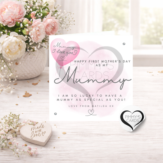 First Mother's Day As My Mummy Pink Balloon-Mother's Day Classic Card