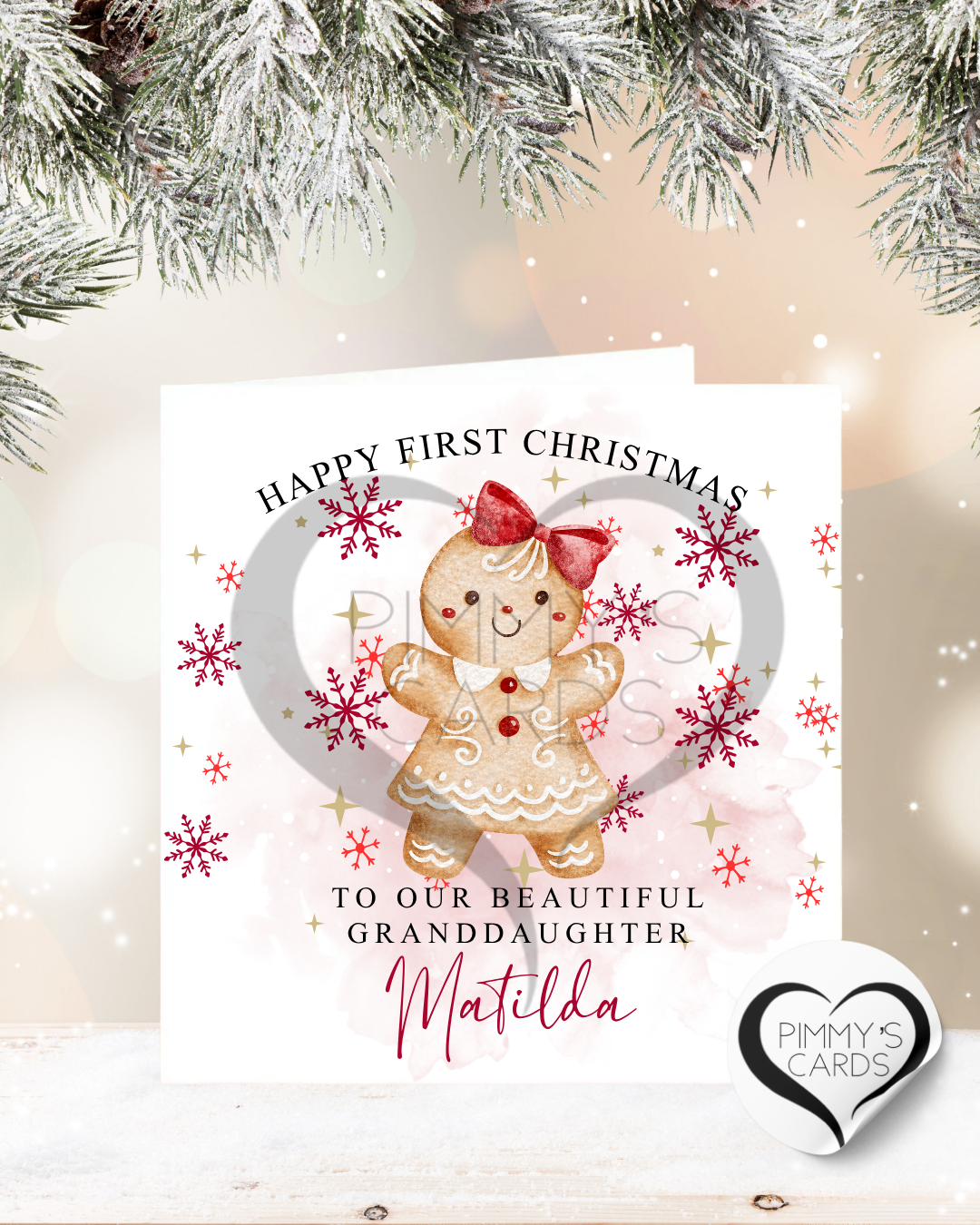 Personalised Christmas Cards. Personalised First Christmas Gingerbread cards. Handmade Christmas cards.