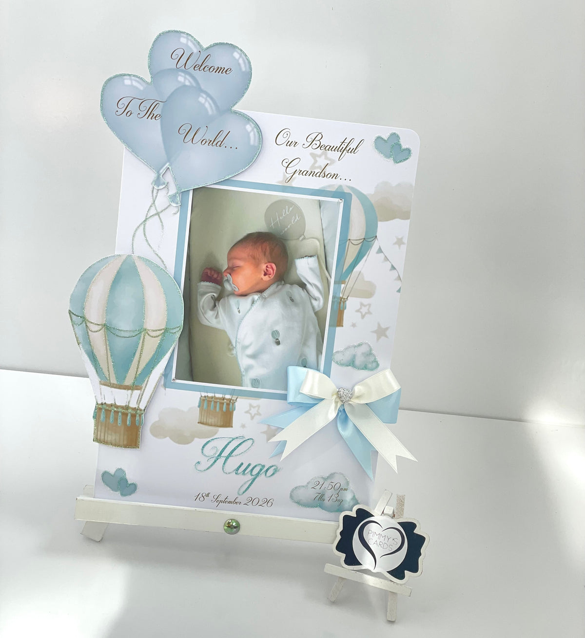 Cream & Baby blue hot air balloon theme 3D pop out card