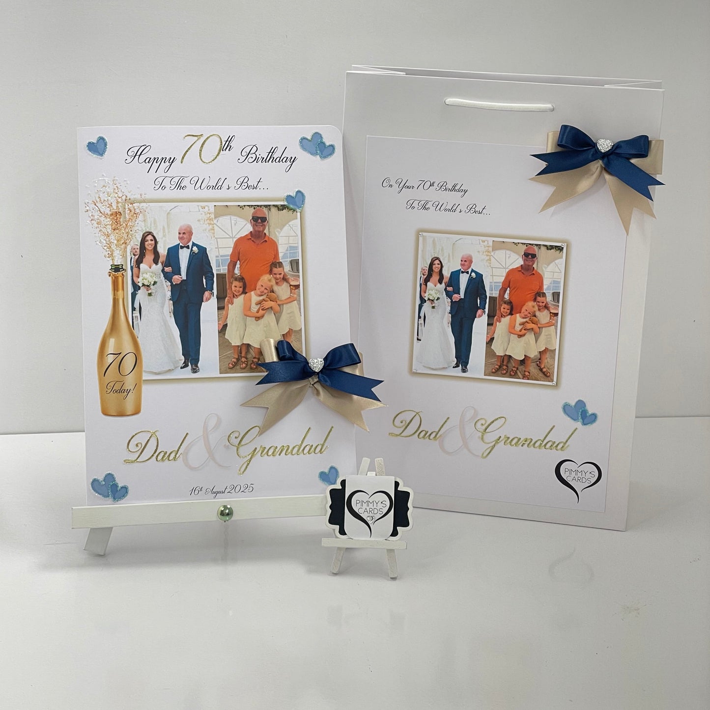 Navy Blue & Gold Champagne Spray Theme Photo Card
