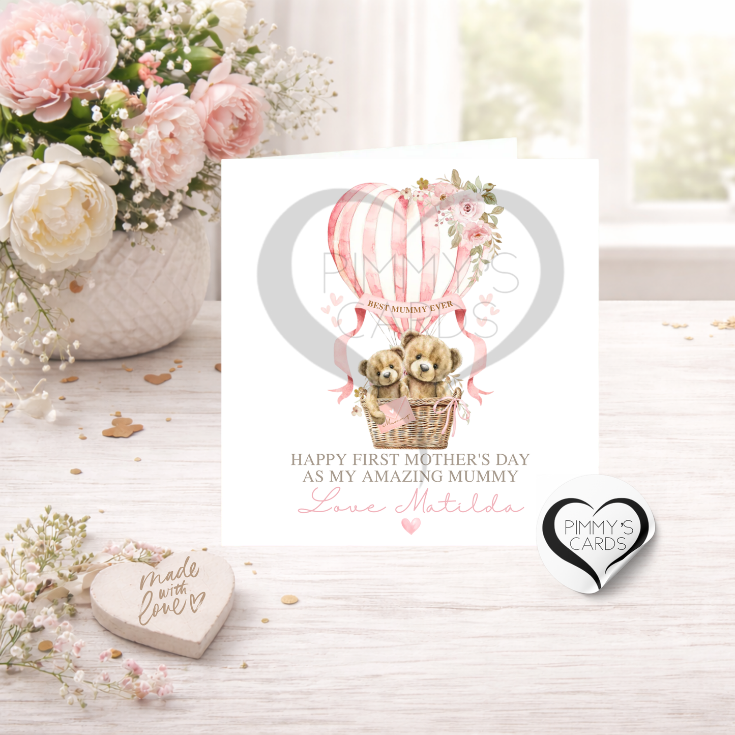 Teddy Bears Pink Hot Air Balloon-Mother's Day Classic Card