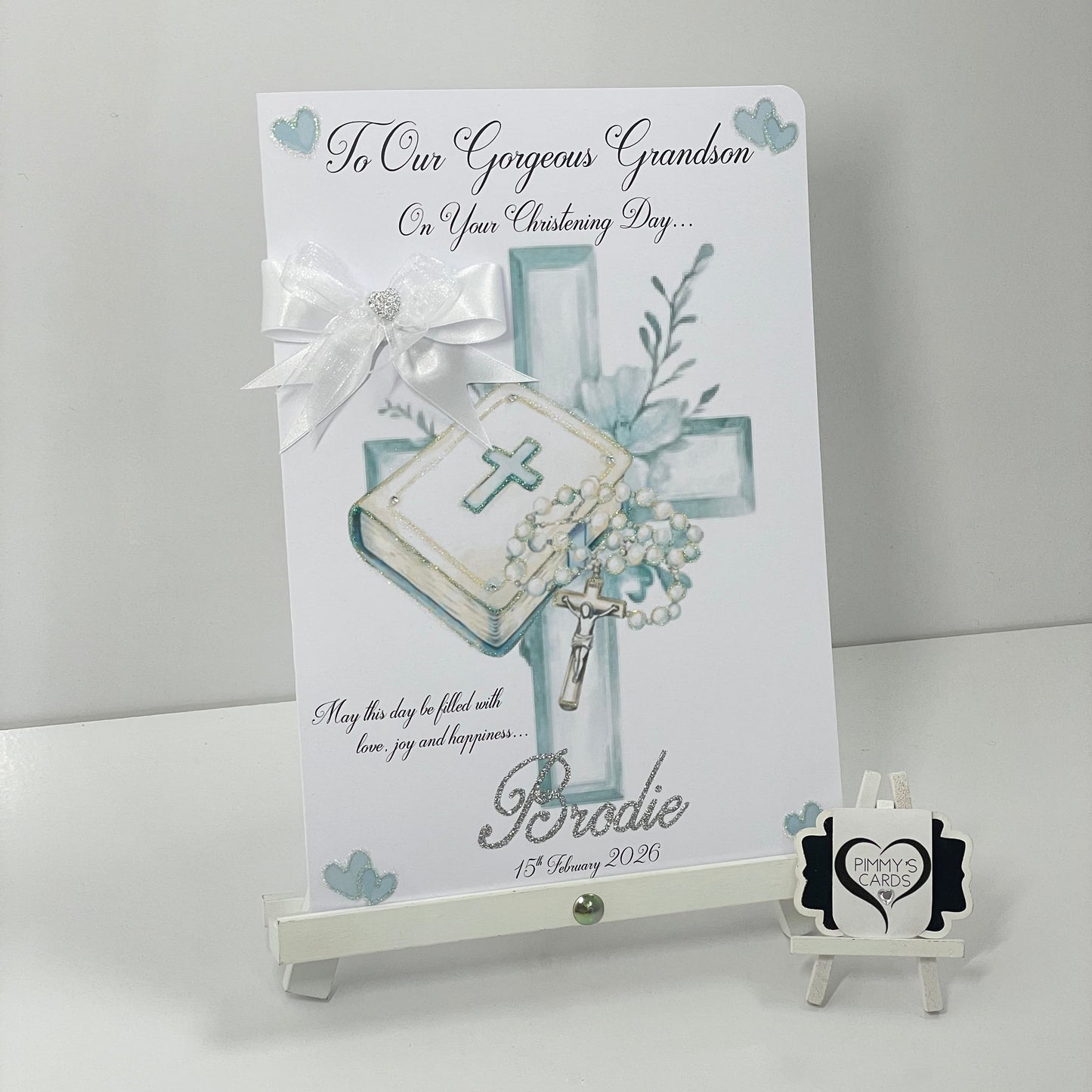 Christening Bible & Rosemary Beads Blue Theme