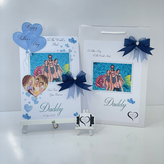 Navy Blue Heart Balloons Scattered Hearts Theme Photo 3D Pop Out Card- Father’s Day