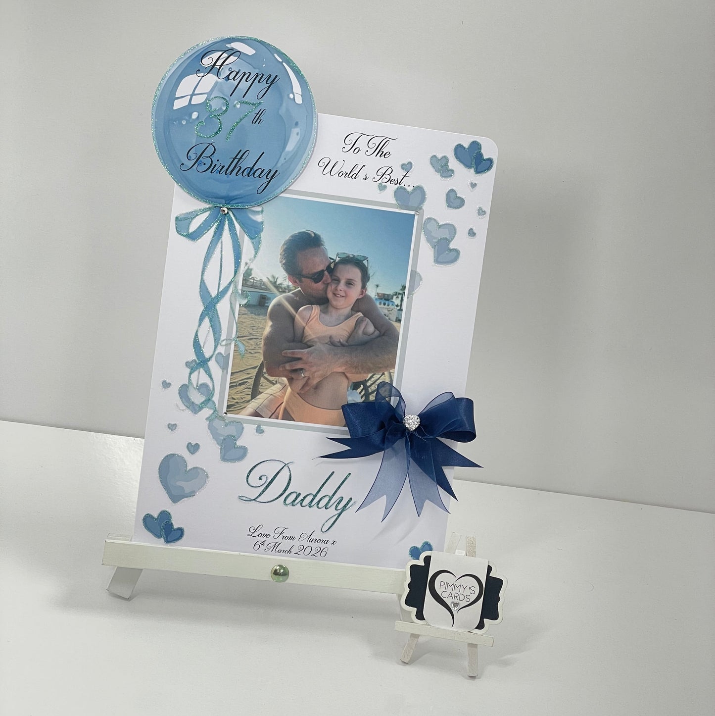 Navy Blue Balloon Scattered Hearts Theme Photo 3D Pop Out Card