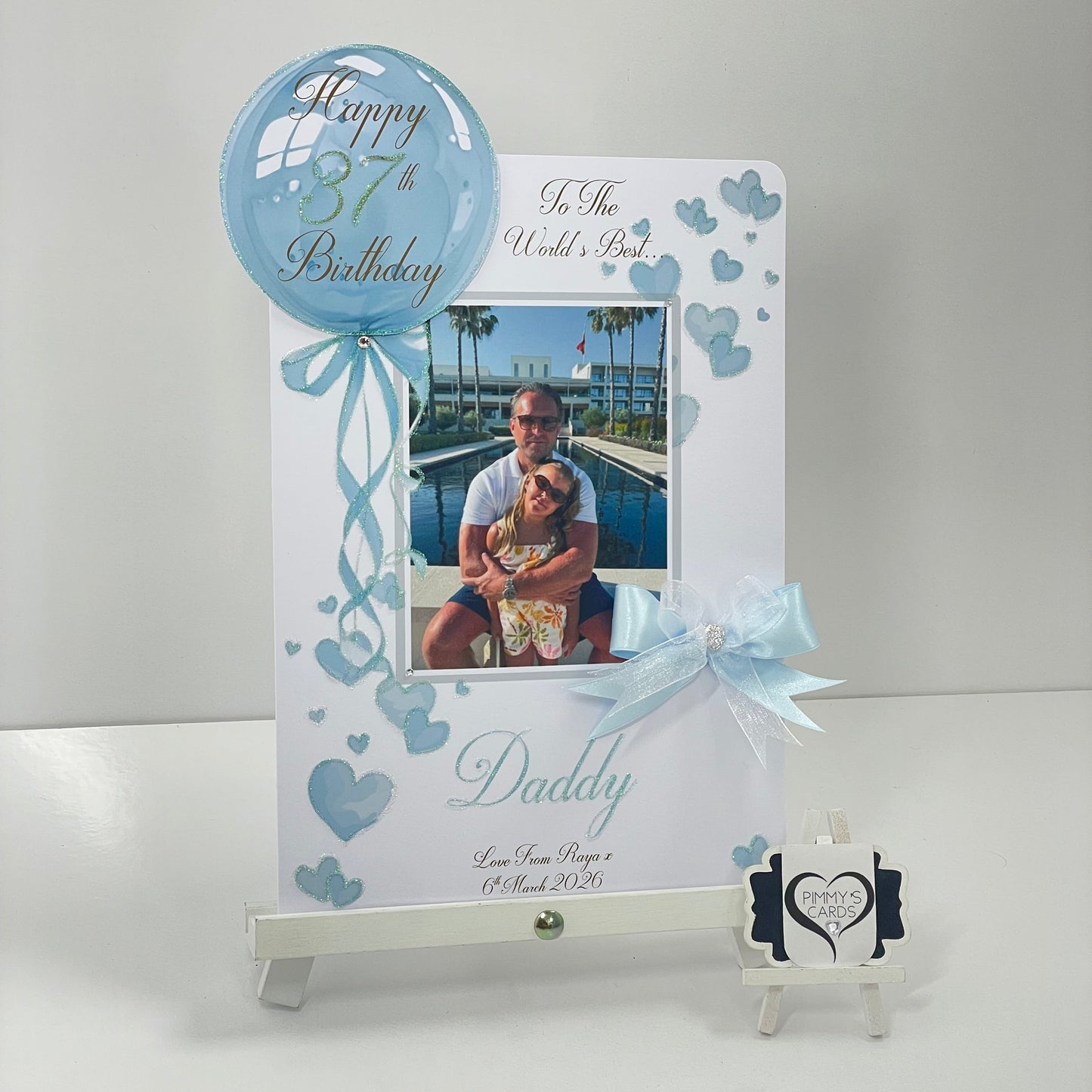 Baby Blue Balloon Scattered Hearts Theme Photo 3D Pop Out Card