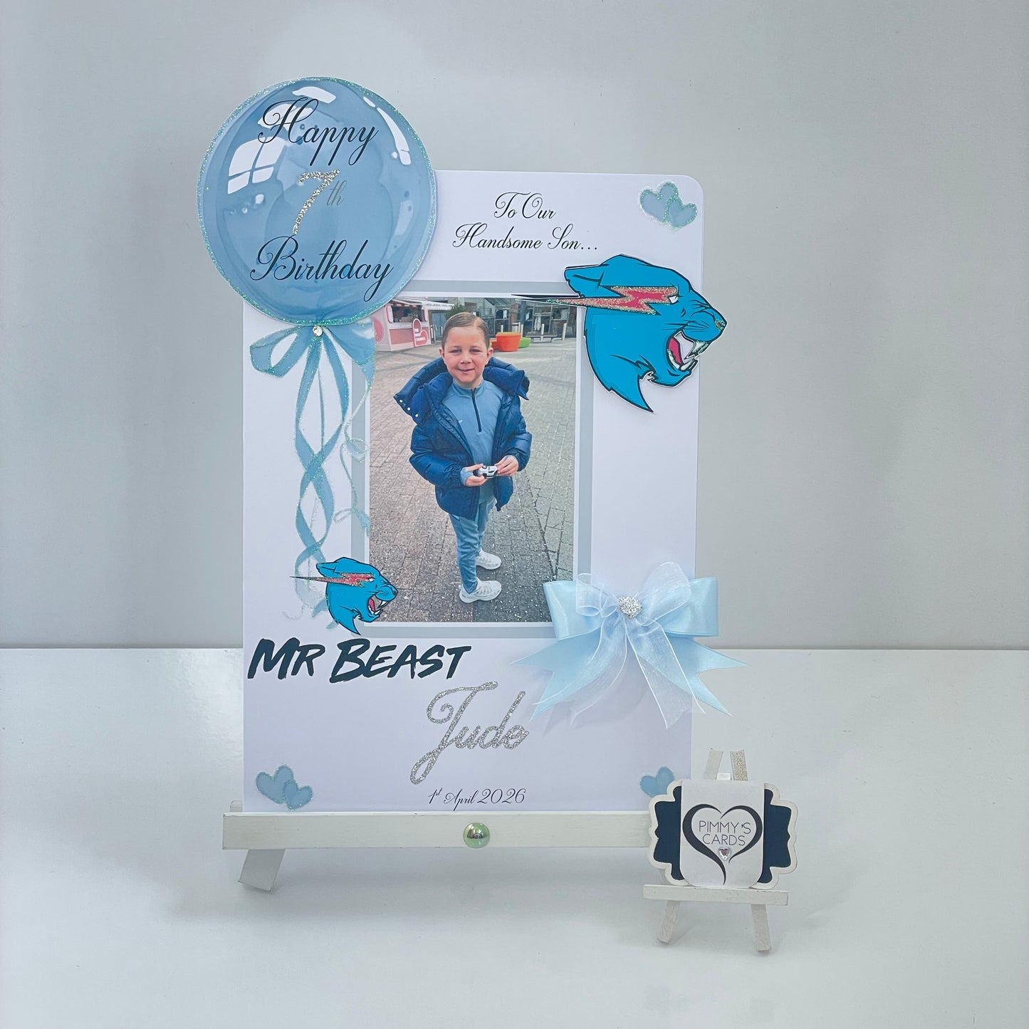 Mr Beast Blue Theme Photo 3D Pop Out Card