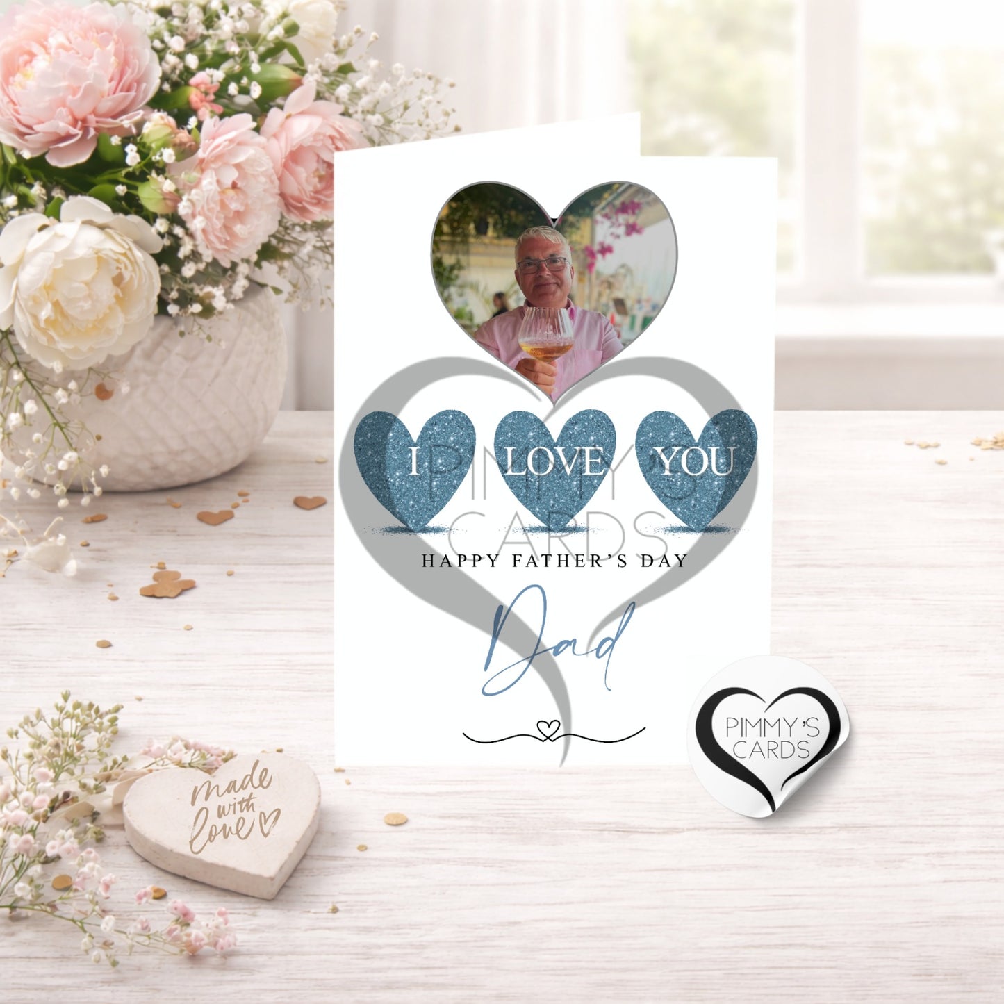 Heart Photo 3 Blue Hearts I Love You-Father’s Day Classic Card