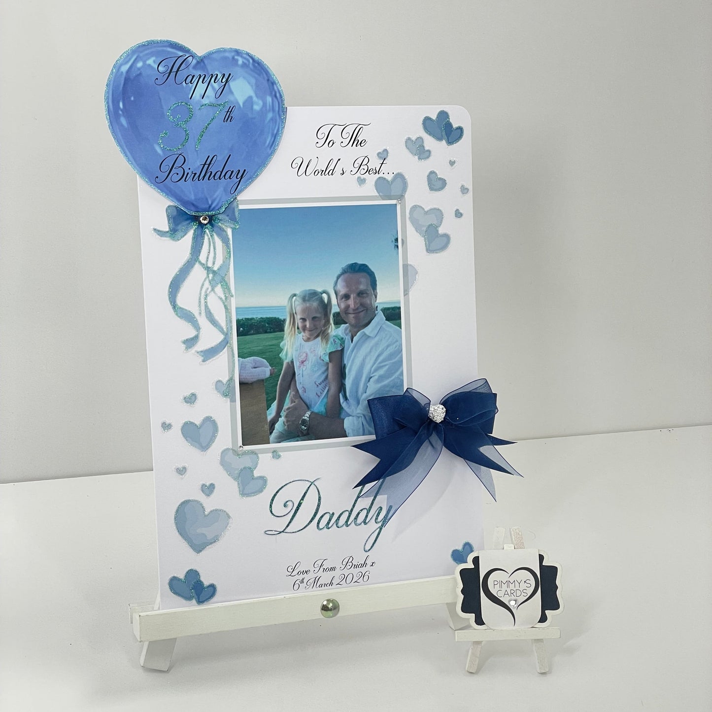 Navy Blue Heart Balloon Scattered Hearts Theme Photo 3D Pop Out Card