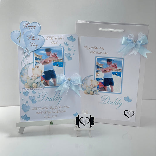 Love You To The Moon & Back Teddy Bears On The Moon Theme Photo 3D Pop Out Card- Father’s Day
