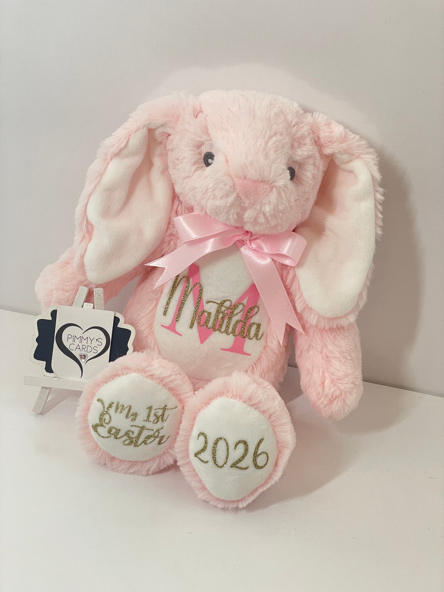 Baby Pink Easter Bunny With Gold Glitter Vinyl- Pimmy's Soft Cuddlers