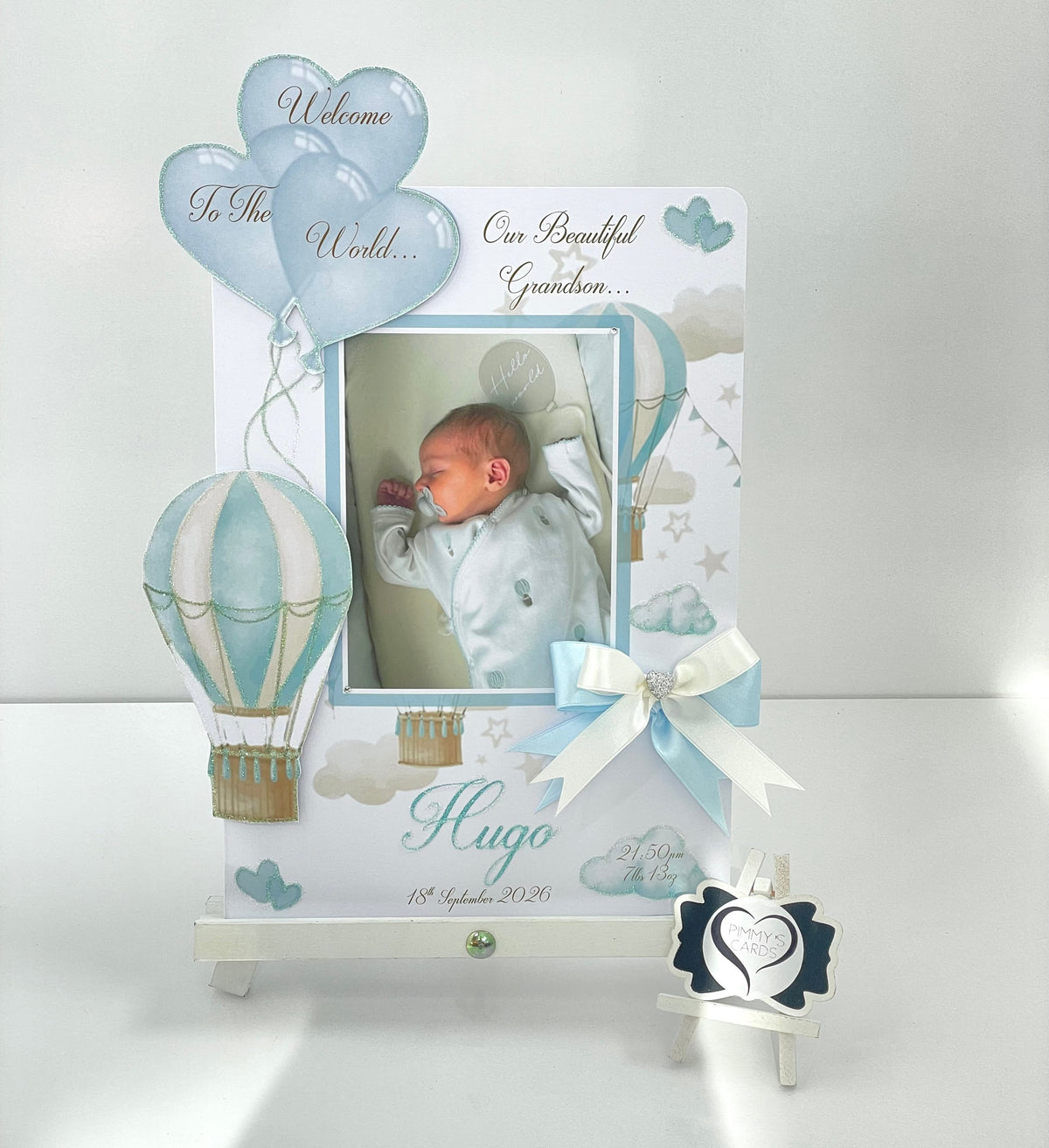 Cream & Baby blue hot air balloon theme 3D pop out card