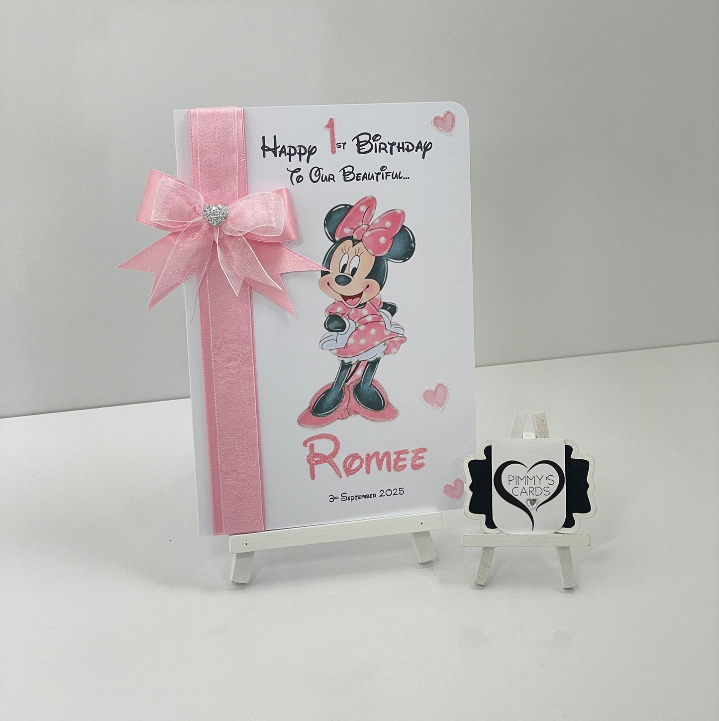Minnie Mouse Pink Theme Card Side Ribbon Bow