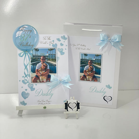 Baby Blue Balloon Scattered Hearts Theme Photo 3D Pop Out Card
