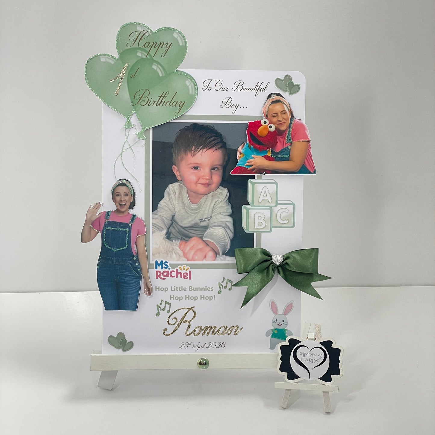 Miss Rachel Theme Photo 3D Pop Out Card Sage Green Colour Theme
