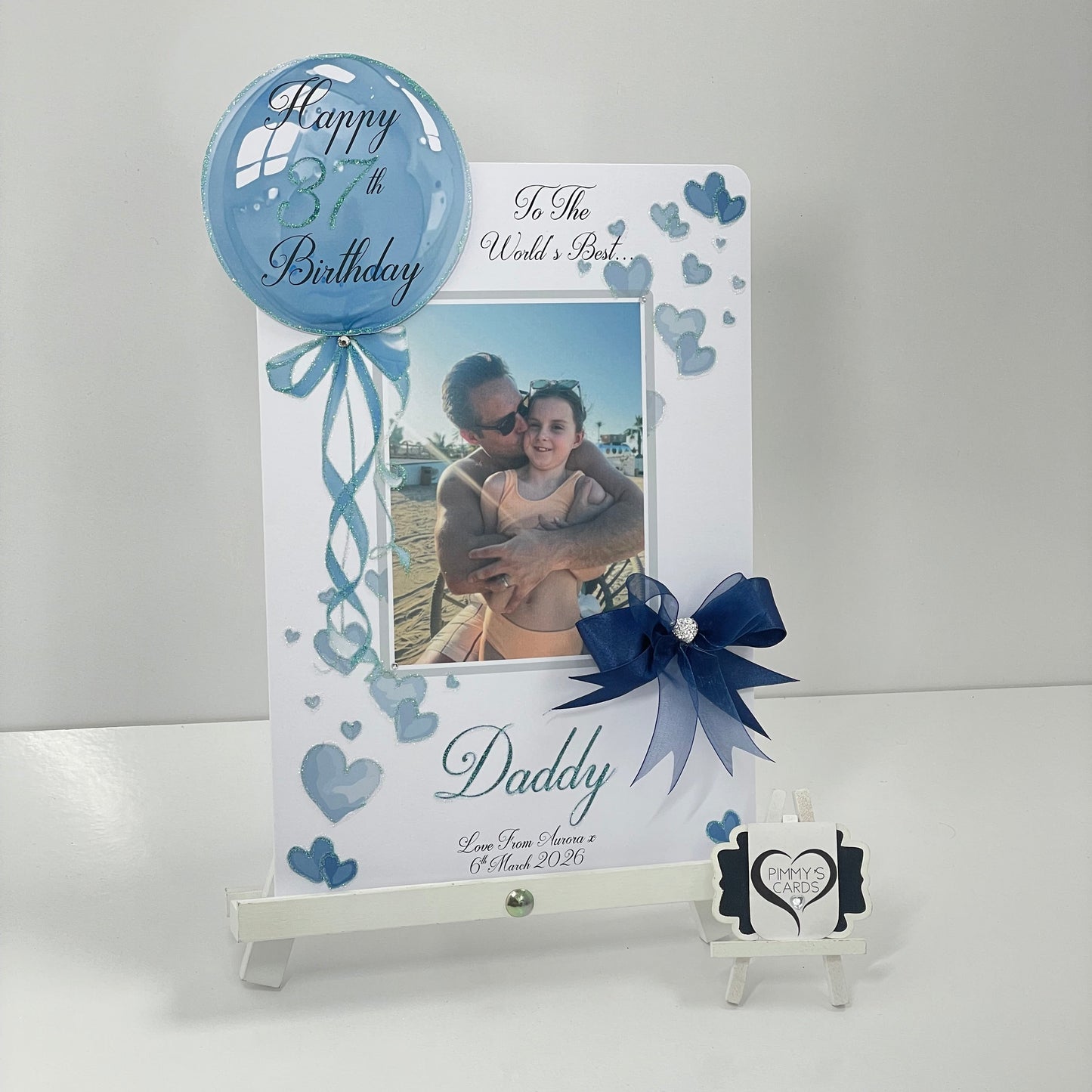 Navy Blue Balloon Scattered Hearts Theme Photo 3D Pop Out Card