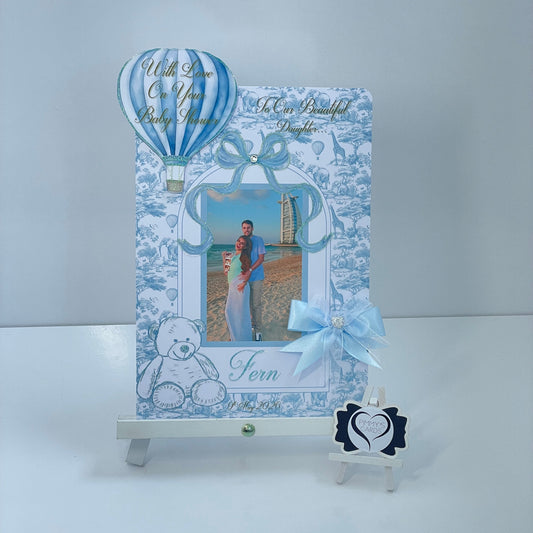 Blue Toile Hot Air Balloon & Teddy  3D Pop Out Card