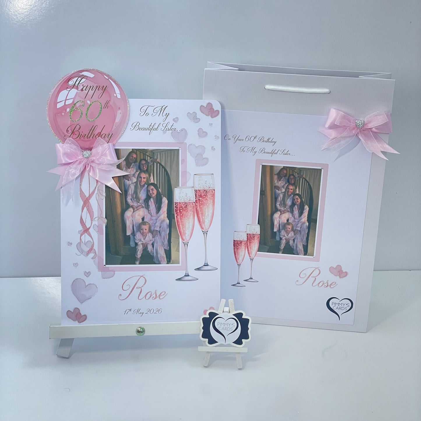Pink Balloon & Champagne Glasses Theme Photo 3D Pop Out Card
