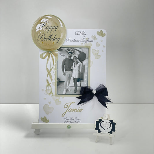 Black & Gold Theme - Gold Balloon Scattered Hearts Photo 3D Pop Out Card
