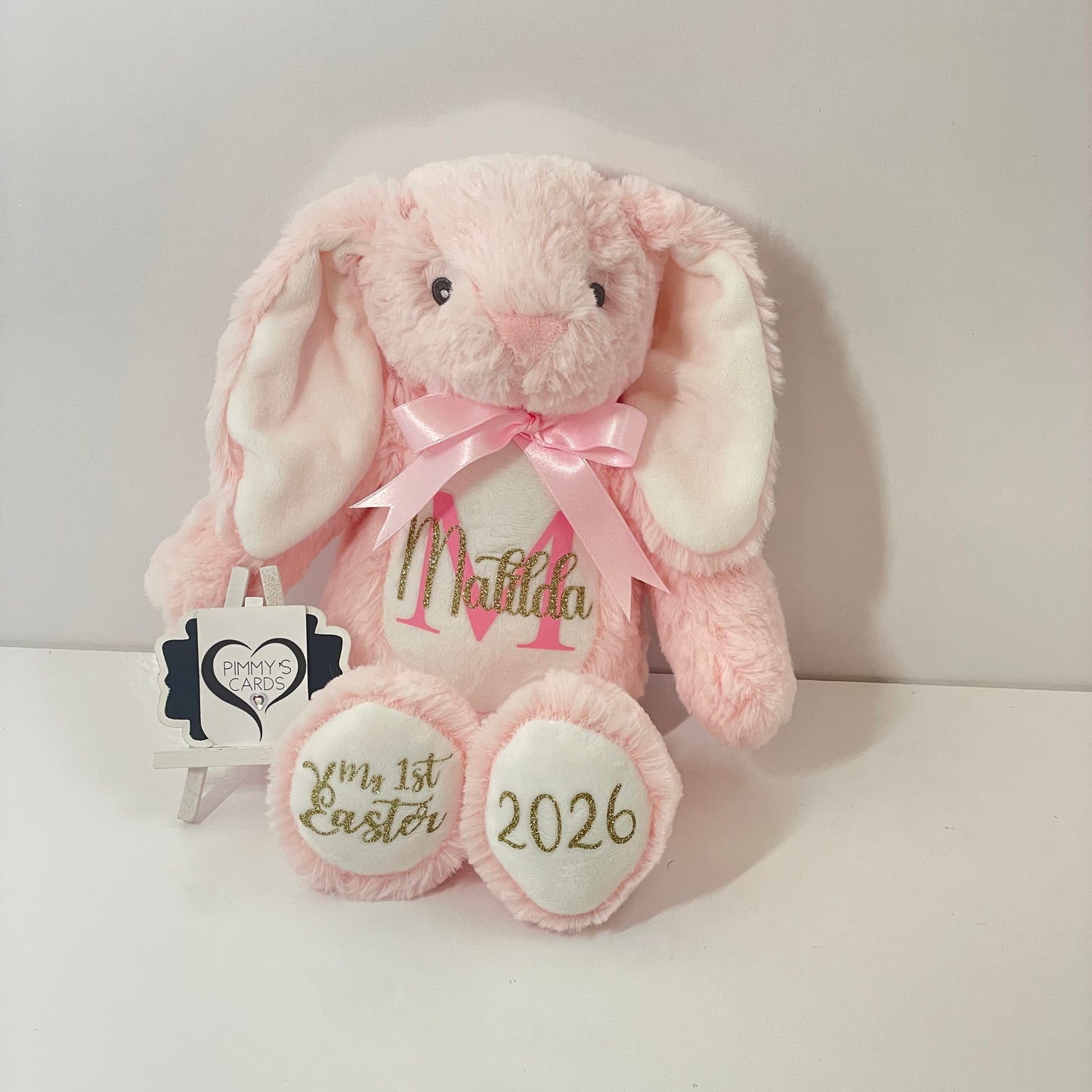 Baby Pink Easter Bunny With Gold Glitter Vinyl- Pimmy's Soft Cuddlers