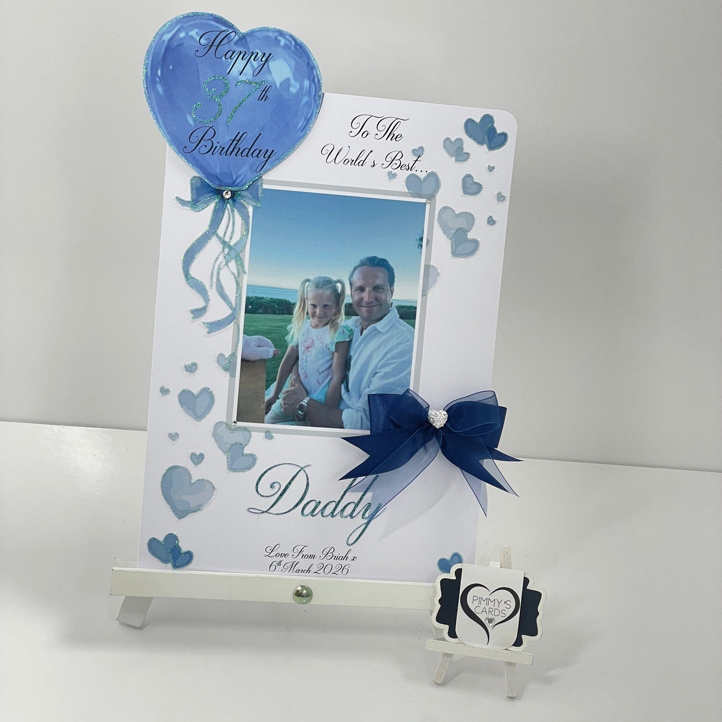 Navy Blue Heart Balloon Scattered Hearts Theme Photo 3D Pop Out Card