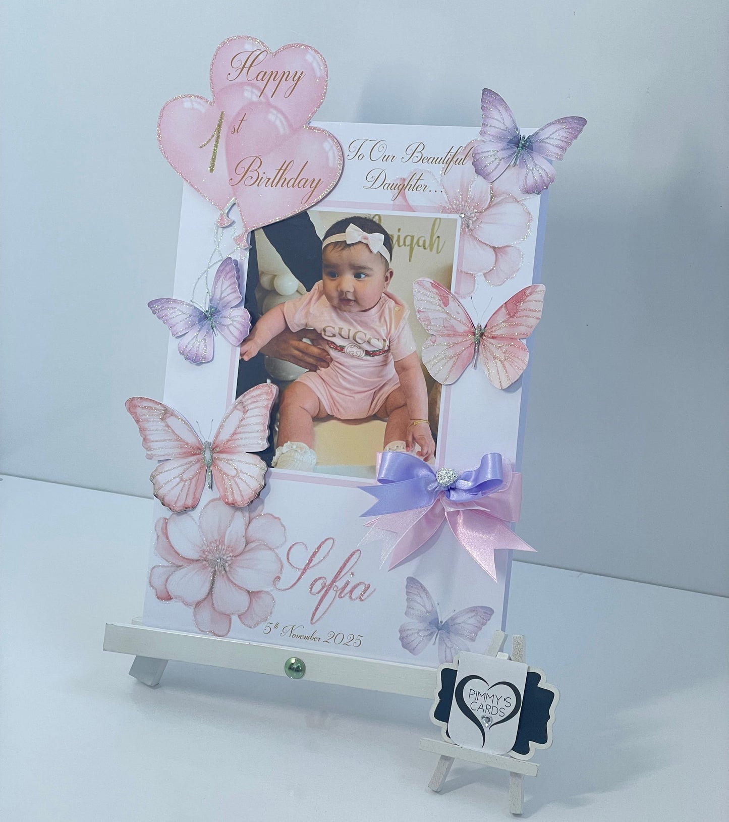 Pink & Purple Butterfly Theme Photo 3D Pop Out Card