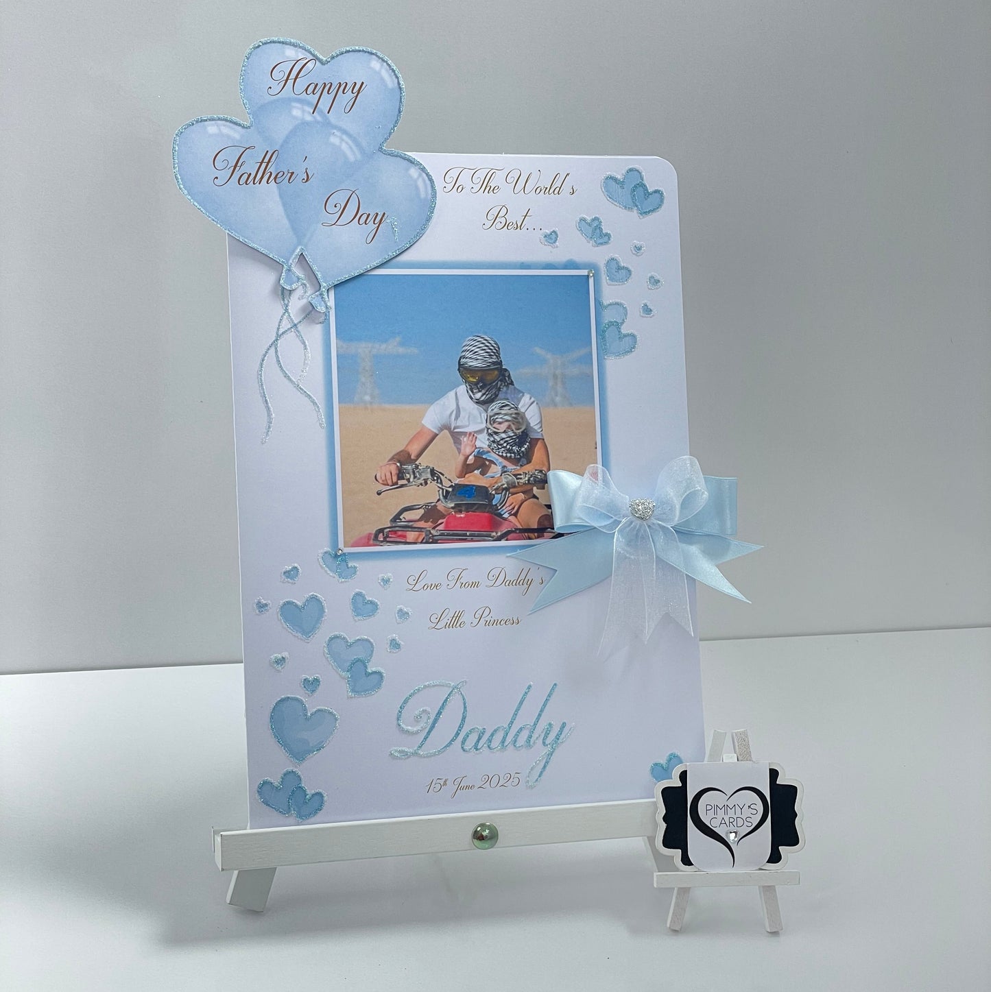 Baby Blue Heart Balloons Scattered Hearts Theme Photo 3D Pop Out Card- Father’s Day