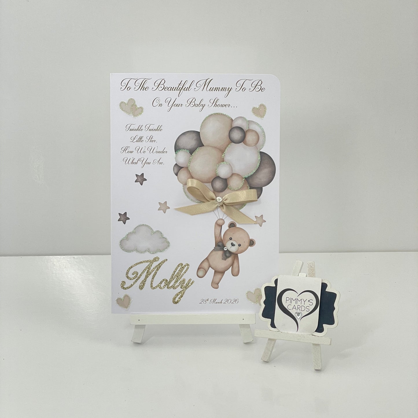 Neutral Balloon Teddy Clouds & Stars Theme Card