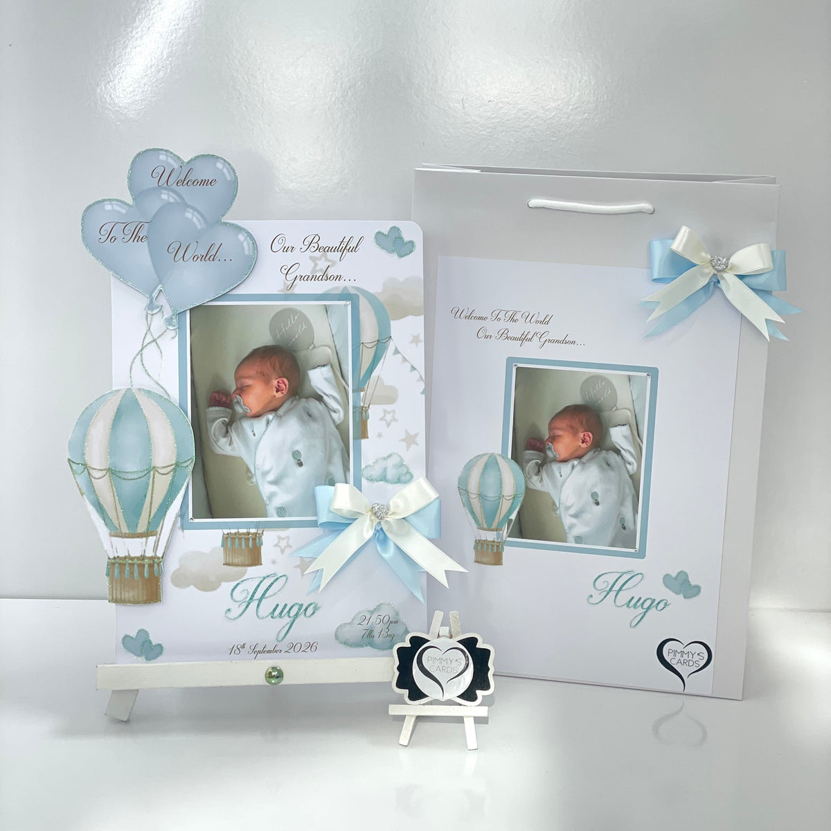 Cream & Baby blue hot air balloon theme 3D pop out card