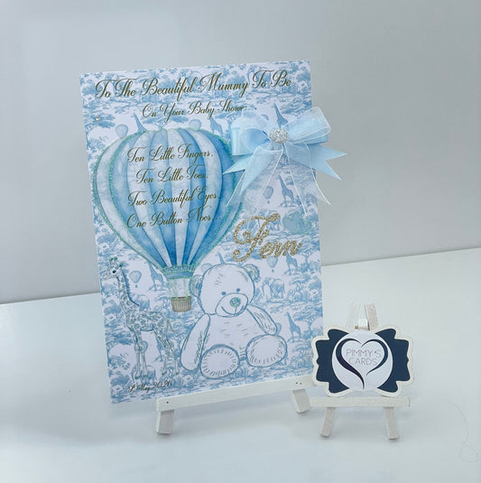 Blue Toile Hot Air Balloon & Teddy Theme