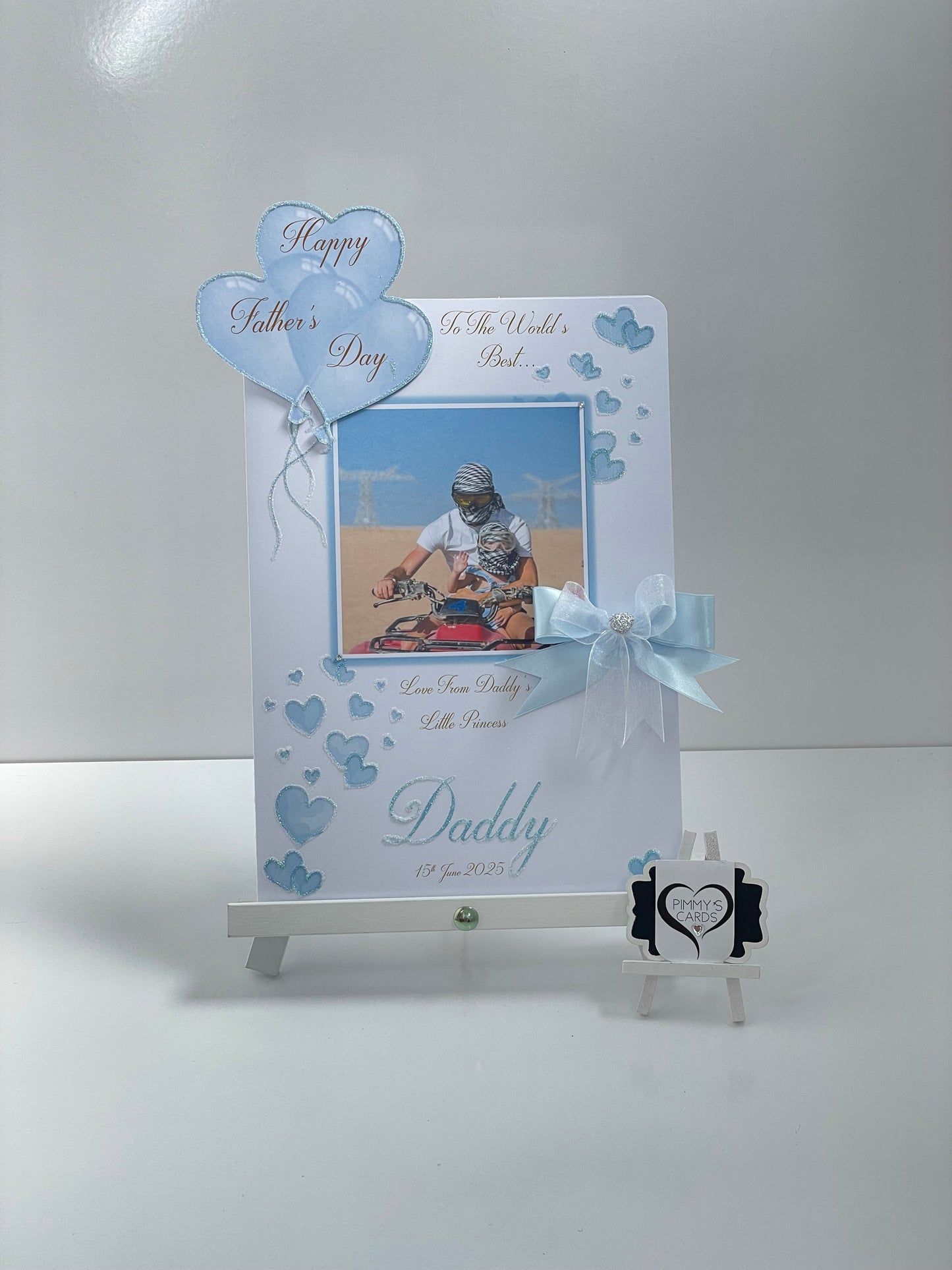 Baby Blue Heart Balloons Scattered Hearts Theme Photo 3D Pop Out Card- Father’s Day
