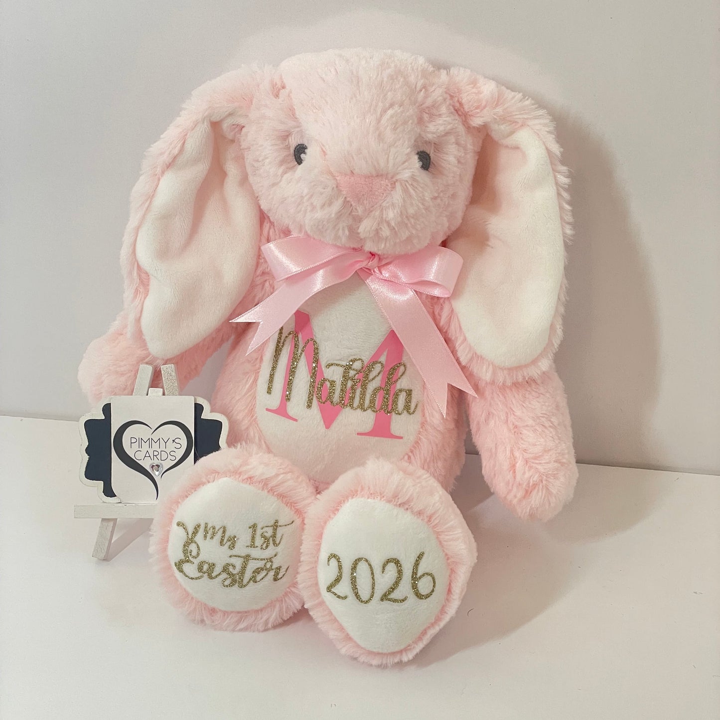 Baby Pink Easter Bunny With Gold Glitter Vinyl- Pimmy's Soft Cuddlers