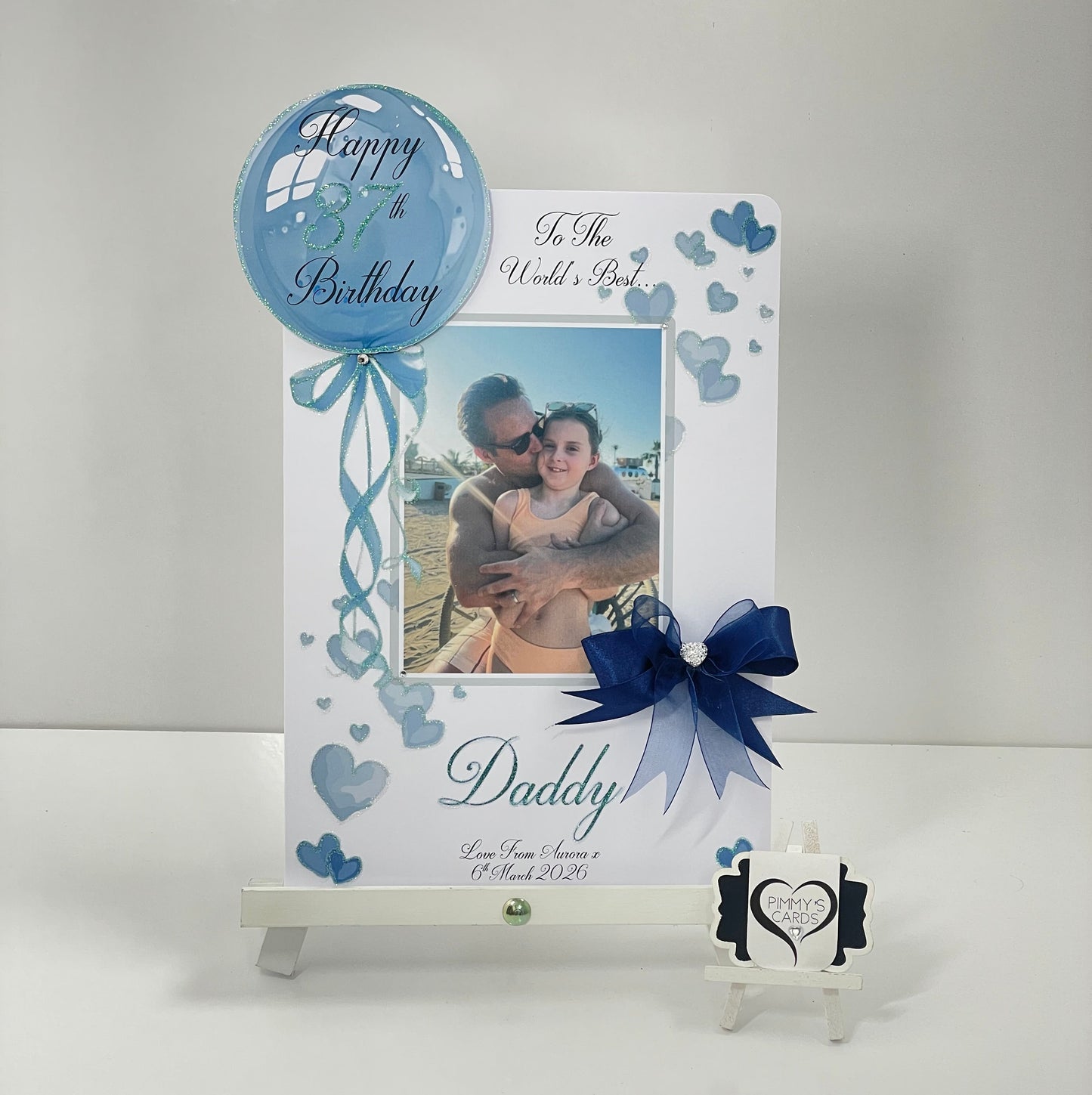 Navy Blue Balloon Scattered Hearts Theme Photo 3D Pop Out Card
