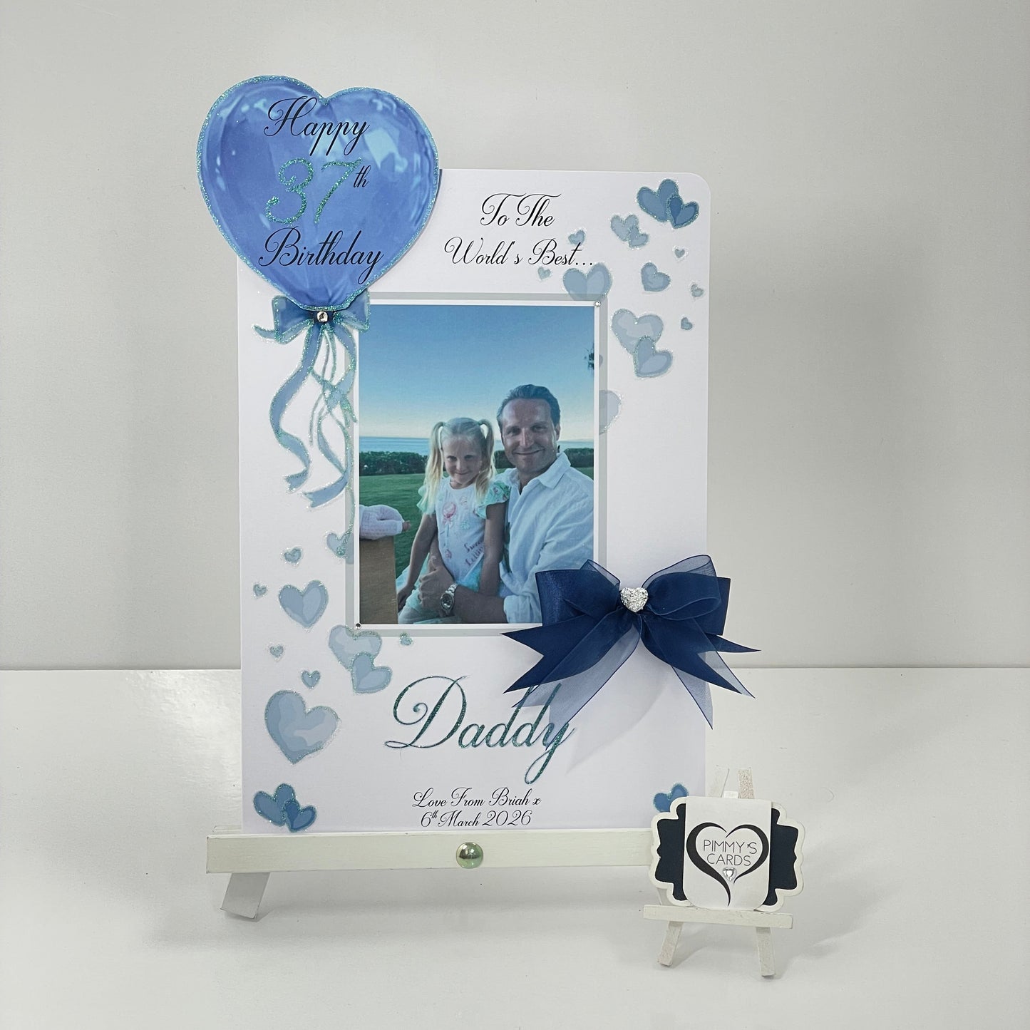 Navy Blue Heart Balloon Scattered Hearts Theme Photo 3D Pop Out Card