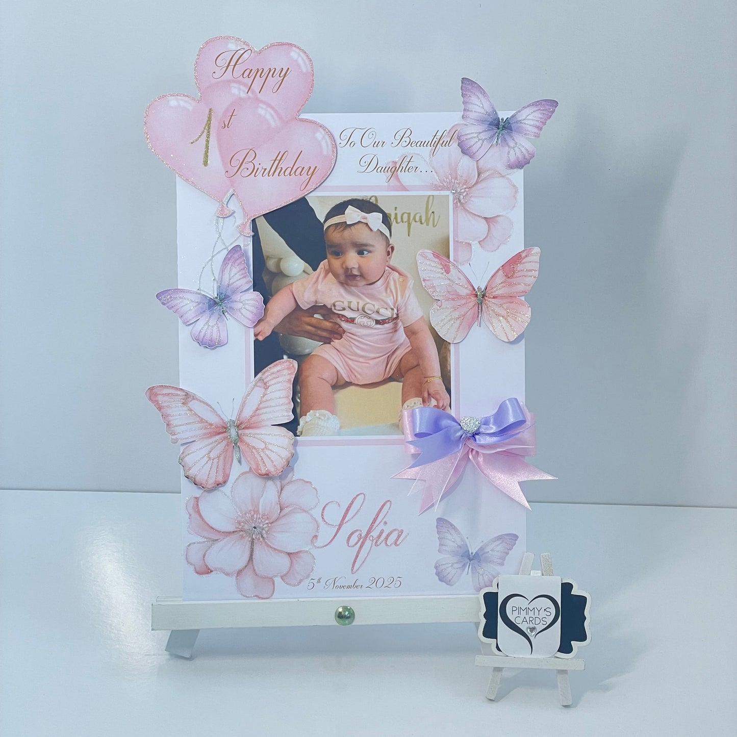 Pink & Purple Butterfly Theme Photo 3D Pop Out Card
