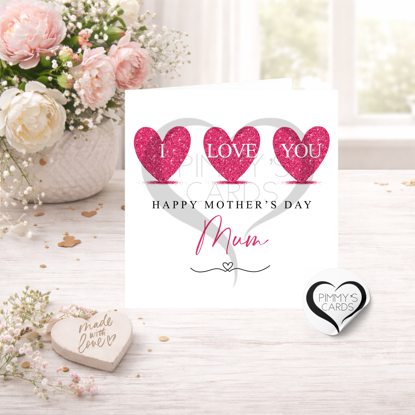 3 Pink Hearts I Love You-Mother's Day Classic Card