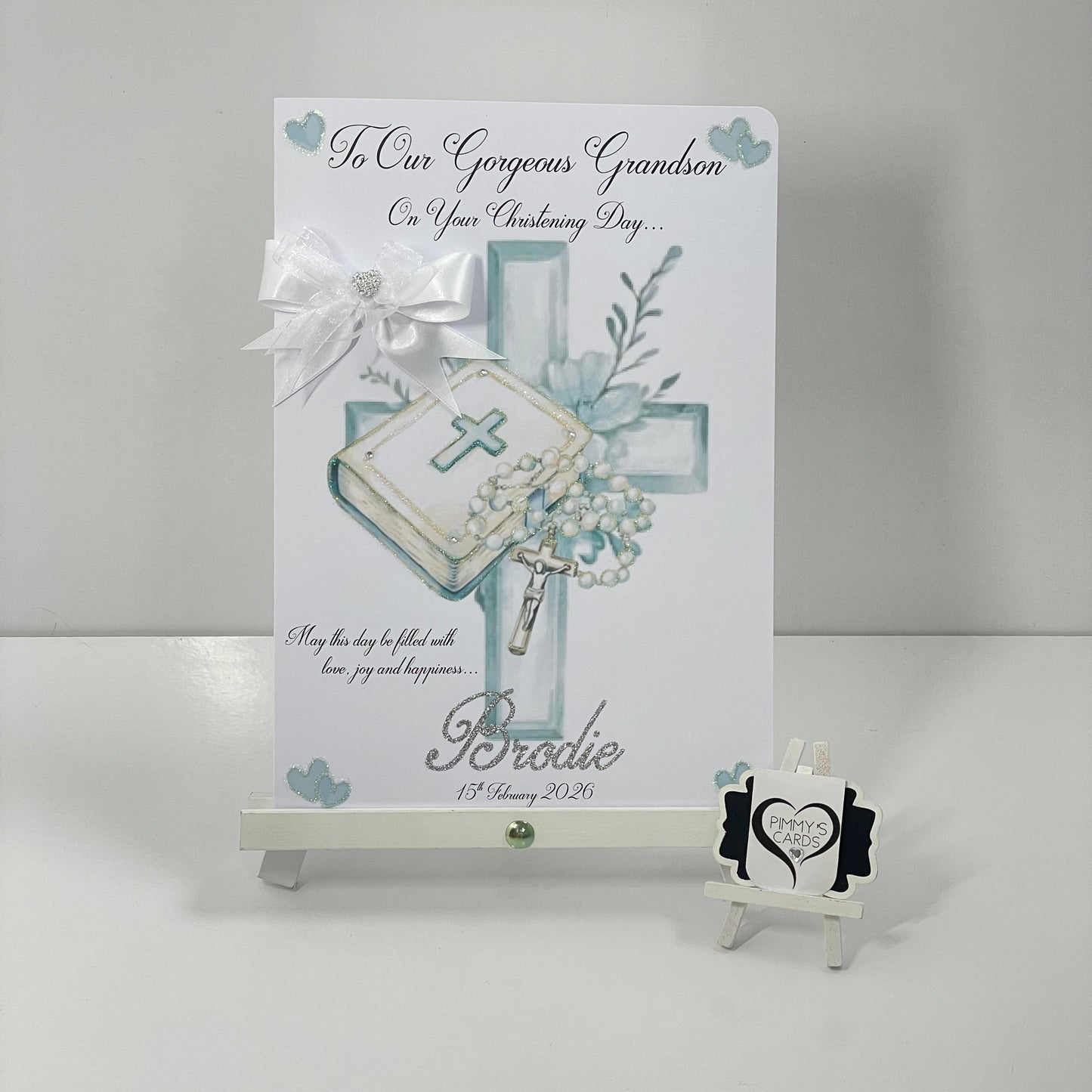 Christening Bible & Rosemary Beads Blue Theme